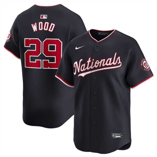 Men%27s Washington Nationals #29 James Wood Navy 2024 Alternate Limited Stitched Baseball Jersey Dzhi